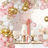 138pcs Pink and White Balloon Arch Kit with Gold Confetti for Baby Shower & Party