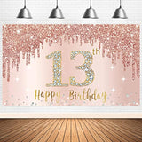 Happy 13th Birthday Banner Rose Gold & Pink Backdrop for Girls
