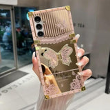 For Samsung Galaxy S25 Glitter Kickstand Case,Cute Luxury 3D Bling Sparkly Diamond Butterfly With Foldable Stand Mirror Elegant Shockproof Protective Case For Women Girls For Galaxy S25,Pink