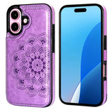 Compatible With Iphone 16 Case Wallet With Card Holder, Embossed Mandala Pattern Flower Pu Leather Double Buttons Flip Shockproof Cover For Magnetic Car Mount 6.1 Inch (Purple)