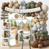 One Happy Camper Birthday Decorations, Camping 1St Birthday Party Supplies With Balloon Arch Balloon Box Backdrop High Chair Banner Crown Cake Topper Table Cloth