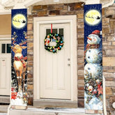 Retro Christmas Decorations Merry Christmas Door Banner Blue Snowman Reindeer Moon Yard Front Porch Sign Hanging Xmas Decor For Home Indoor Outdoor Garage Wall Front Door Party Supplies