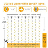 Fairy Curtain Lights,300 Led White Curtain Lights,8 Modes 9.8×9.8Ft Waterproof Window Curtain String Light Usb Powered W