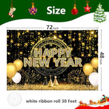 Extra Large Happy New Year Banner 72x48in Firework Balloons Party Backdrop