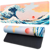 Japanese Mouse Pad,Large Gaming Mousepads For Desk, Summer Sea Wave Keyboard Pad,Non-Slip Rubber Base Mouse Mat For School,Office,Home 31.5 X 11.8 Inch