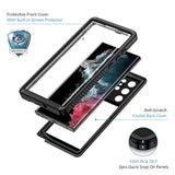Samsung Galaxy S22 Ultra Heavy Duty Full Body Protective Case with Built-in Screen Protector, IP68 Waterproof Dustproof, Black/Clear