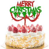 Merry Christmas Red Green Glitter Cake Topper Holiday Party Decoration
