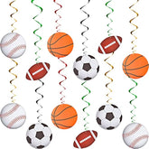 48pcs Sports Hanging Swirl Decorations – Baseball, Basketball, Football, Soccer