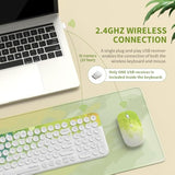 Wireless Keyboard And Mouse Combo 2.4Ghz Usb Ultra-Thin Cute Cordless Compact-Sized Silent Retro Computer Keyboard&Mouse Set For Office Pc Computer,Laptop,Windows,Mac,Microsoft,Tablets(Graffiti Green)