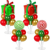 4 Sets Christmas Party Balloons Stand Kit With Gift Box Candy Foil Balloons Party Balloon Centerpiece For Tables For Xmas Holiday Birthday Party Christmas Themed Decorations