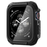 Spigen Tough Armor Case with Built-in Touch Sensitive Tempered Glass Screen Protector Designed for Apple Watch Series 9/8/7 45mm Durable Full Coverage Cover - Black