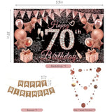 70Th Birthday Decorations For Women, Rose Gold Happy 70Th Birthday Decorations Banner Balloons Pompoms Backdrop Star Streamer, 70Th Birthday Party Supplies Set