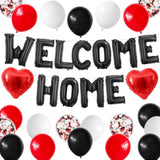 Black & Red Welcome Home Balloon Set – Banner, Confetti and Heart Balloons for Party Decor