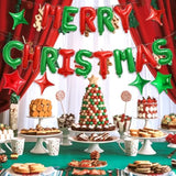 Merry Christmas Balloons Banner, Red Green Merry Christmas Foil Balloon, 16 Inch Xmas Letter Balloons With 10 Inch Green Red Star Balloon For Xmas Themed New Year Party Decor