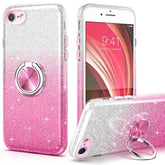 For Iphone Se 2020 Case Glitter,Slim Fit Sparkly Case With 360°Ring Holder Kickstand Shock Absorbent Sturdy Glitter Cover,For Iphone 8/7/Se 2020/Se 3 2022 Cover For Girls,Pink