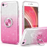 For Iphone Se 2020 Case Glitter,Slim Fit Sparkly Case With 360°Ring Holder Kickstand Shock Absorbent Sturdy Glitter Cover,For Iphone 8/7/Se 2020/Se 3 2022 Cover For Girls,Pink