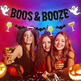 Boos and Booze Banner Halloween Ghost Bat Pumpkin Witches Sign Party Decorations