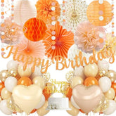 Fall Boho Birthday Decoration Set: Orange, Peach, & Beige (62pcs)