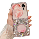 For Samsung Galaxy Z Flip 7 Case For Women Girls Bling Diamond Design,Flip 7 Phone Case Cute Glitter Girly Handmade Rhinestone Soft Tpu Bumper With Flowing Liquid Ring Stand For Samsung Z Flip 7 Pink