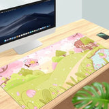 Cute Desk Mat Kawaii Large Gaming Mouse Pad Pink Green Sakura Extended Mousepad Xxl Computer Laptop Keyboard Mouse Mat Big Aesthetic Desk Decor Pad 31.5X15.7 In