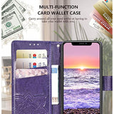 For Iphone 11 Wallet Case,Women Flip Folio Cover With Butterfly Embossed Pu Leather Kickstand Credit Card Holder Slots Magnetic Wrist Strap For Iphone 11 6.1 Inch (Purple)