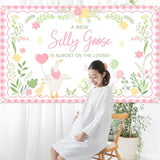 Goose Baby Shower Banner A New Silly Goose Is Almost On The Loose Backdrop Plaid Floral Silly Goose Baby Shower Decorations Little Duck Theme Gender Reveal Banner Party Supplies (Pink, 6X3.6Ft)