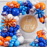 All-in-One Orange Blue White Balloon Garland Kit – Party Decor for Nerf, Blippi, or Birthday
