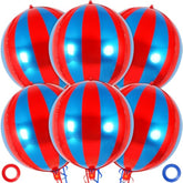 6 Pc 22" Metallic Red & Blue Sphere Foil Balloons for Parties and Carnival Decor