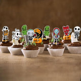40Pcs Skellington Halloween Cupcake Toppers Glitter Skull Ghost Cupcake Picks For Nightmare Theme Wedding Anniversary Birthday Party Cake Decorations Supplies