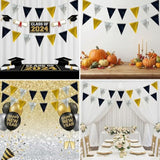 64Ft Black Gold Silver Triangle Pennant Banner Flag Metallic Paper Bunting Garland For Hanging Backdrop Birthday Party Decorations Graduation Bachelorette Bridal Wedding New Year Party Supplies