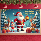 Cute Santa & Elk Banner 71x43in Christmas Photo Booth Backdrop Party Decor