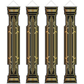 4 Pcs Roaring 20S Party Decorations Black And Gold Column Door Porch Banner 1920S Hanging Banner Speakeasy Awards Wedding Decorations Supplies