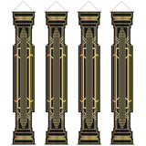 4 Pcs Roaring 20S Party Decorations Black And Gold Column Door Porch Banner 1920S Hanging Banner Speakeasy Awards Wedding Decorations Supplies