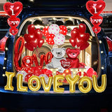 Valentines Day Balloons Decorations I Love You Balloons And Heart Balloons Kit With 1000Pcs Red Silk Rose Petals Flower Decoration Love-Bear Heart Print Balloons Banner For Valentine Party Decorations