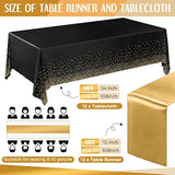 24 Pack Black Gold Disposable Tablecloths with Satin Runners 54x108in