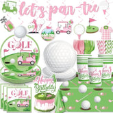 140 Pcs Golf Birthday Decorations Pink Tableware Set, Golf Party Supplies With Banner, Cake Topper, Plates And Napkins, For Golf Themed Birthday Girl/ Women, Service 20 Guests