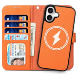 Premium Wallet Case For Iphone 16, Detachable 2 In 1 Leather Folio Flip Case With 4 Card Holder, Rfid Blocking, Support Magsafe, Microfiber Lining, Slim Lightweight, For Women/Men (Blaze Orange)