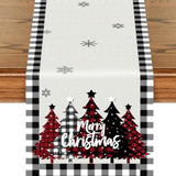 Xmas Table Runner For Buffalo Plaid Christmas Decorations, Merry Christmas Tree Table Runner, Christmas Table Runners 72 Inches Long, Winter Table Runners For Christmas Table Decorations (Tree)