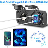 Cigarette Lighter Socket 12V Power Outlet, Aluminum 40W Dual Qc3.0 Usb Charger Socket With Led Voltmeter Switch,150W Dc Lighter Socket Waterproof 12V Plug Panel For Car Boat Rv Marine Golf Cart