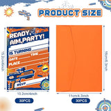 Msnor 30 Packs Dart War Invitations Birthday Party Supplies Blaster Nerf Gun Battle Theme Party Invitations With 30 Orange Envelopes For Boy Kids Dart War Nerf Party Decorations Supplies Favor