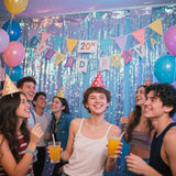 4 Pack Iridescent Party Streamers Tinsel Foil Fringe Curtain Holographic Backdrop Metallic Shiny Photo Booth For Wedding Birthday Baby Shower Bachelorette Theme Party Decorations