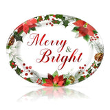 50 Count Christmas Paper Plates Oval Paper Plates 10" X 12" Disposable Merry & Bright Floral Dinner Paper Plates For Xmas Wedding Birthday Candy Cookie Christmas Party Supplies