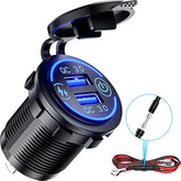 Quick Charge 3.0 Dual Usb Charger Socket Waterproof 36W 12V 24V Usb Outlet Fast Charge With Touch Switch & Blue Led Diy Kit For Car Boat Marine Atv Bus Truck Golf Cart And More
