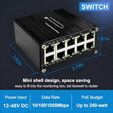 Mini 10 Ports Poe+ Gigabit Ethernet Switch - Industrial-Grade Unmanaged Network Switch With 8 Ports & 2 Uplink Ports,Plug And Play,Din Rail Mount Poe Switch (-40 To 176°F) Ideal For Cctv Ip Cameras