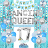 17Th Birthday Banner Decorations For Girls Blue And Sliver Dancing Que