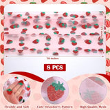 8 Pcs 29 X70 Inch Strawberry Shiny Glitter Tulle Table Runner Pink Sheer Lace Tablecloth For Party Decorations Shortcake Birthday Wedding Bridal Shower Party Home Kitchen Table Decor