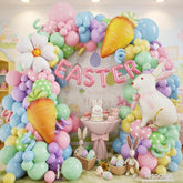 Easter Balloon Garlan Arch Kit With Bunny, Carrot, Daisy Foil Balloons,Pastel Balloon Garland Kit,Dot Printed Balloons For Easter Party Decorations Spring Birthday Decorations