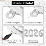Xtra Large Silver 2026 Balloons 40 Inch New Year Party Decoration