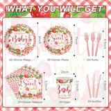 120Pcs Strawberry Baby Shower Supplies For Girls A Berry Sweet Baby Pregnancy Party Decorations Dinnerware Set Paper Plates Napkins Cups Set For 20 Guests
