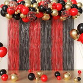 Red And Black Foil Fringe Curtains And Balloon Garland Arch Kit 2 Pack 3.2X8.2 Feet Backdrop Tinsel Curtains And 78 Pcs Balloons For Deadpool Twilight Stranger Things Party Decorations (Red And Black)